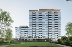 墙面采用奢华石材取大面积玻璃幕墙体例